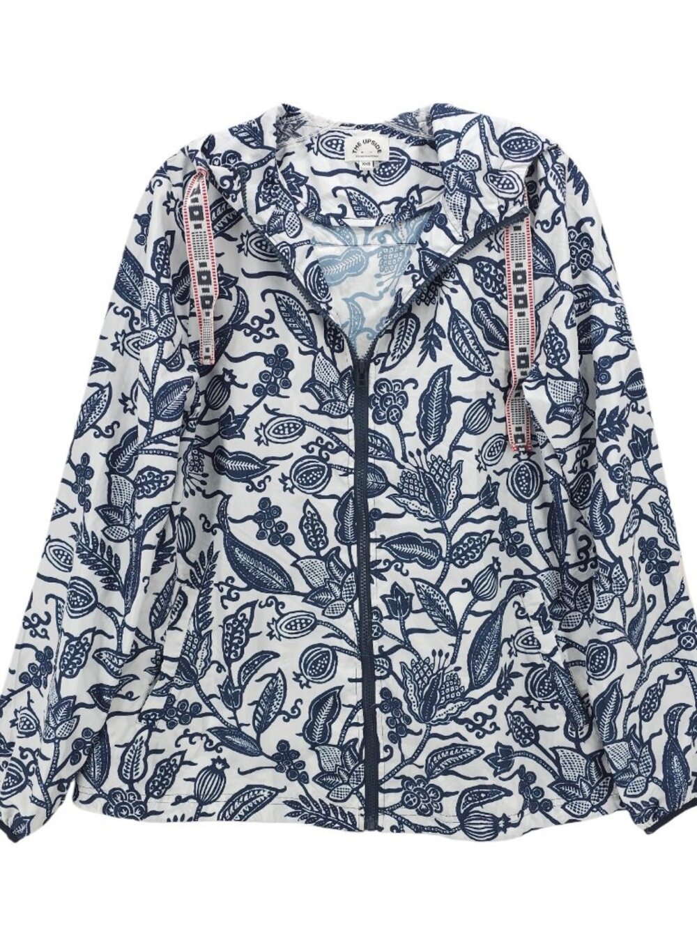 THE UPSIDE Womens Jacket Blue Floral Batik Hooded Lightweight EUC Size XXS  US 2